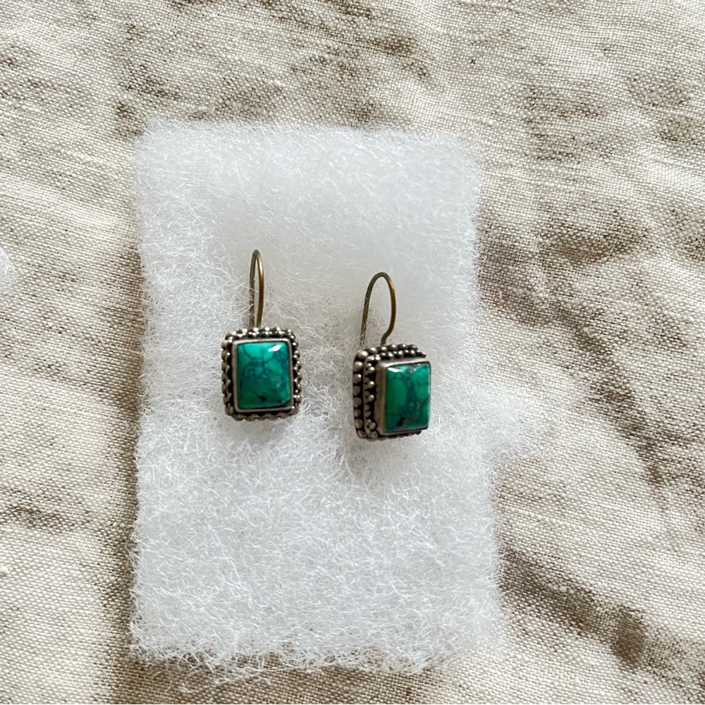Turquoise and sterling silver drop / dangle earrings